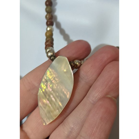 Jewelry - Agate Necklace With Carved Shell Pendant
